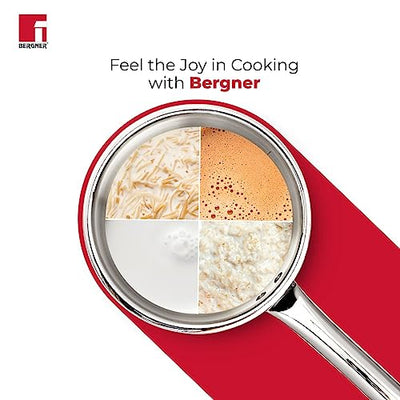 BERGNER Tripro Triply Stainless Steel Saucepan/Tea Pan/Milk Pan, 14 Cm, 1.2 LTR, Chai Pan Without Lid, Induction and Gas Ready, Heavy Bottom, Long Stay Cool Handle, Silver,Polished, 1.2 Liter