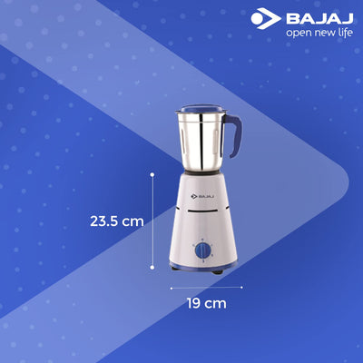 Bajaj Pluto Mixer Grinder 500W |Mixie For Kitchen With Nutri-Pro Feature|3- Speed Control|Motor Overload Protection|Rust Resistant|Stainless Steel Blades |1 year Warranty By Bajaj|White