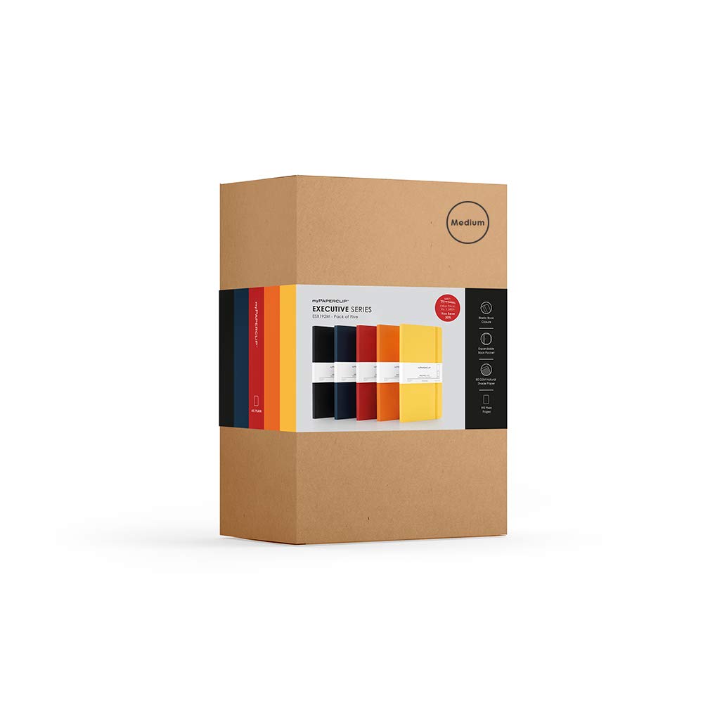 Mypaperclip Executive Series Notebook, Medium (5 X 8.25 In.), Plain, Esx192M-P Mixed (Pack Of 5)