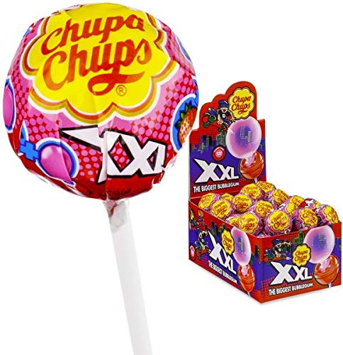 Chupa Chups XXL Lollipop with Bubble Gum Strawberry Flavour Box 25 Pcs ( 25 X 29g ), 725g