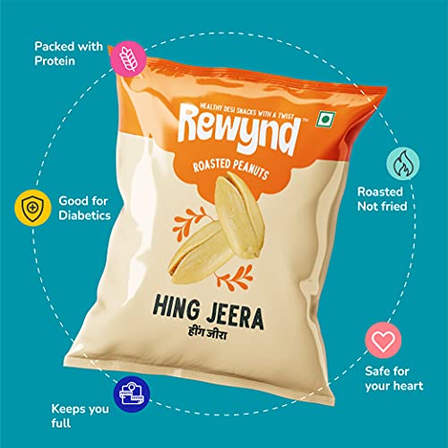 Rewynd Hing Jeera Roasted Peanuts | 560gm (Pack of 4) | High in Protien | Roasted Not Fried | Guilt-free Snacking | 100% Veg | Healthy & Tasty | Healthy Snack for Anytime Snacking