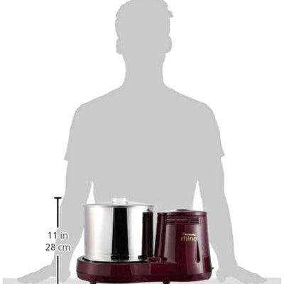 Butterfly Rhino 2 Litres Table-Top Wet Grinder | 150 Watts | Shockproof ABS Body | 4-way Grinding | Easy Clean & Maintenance | Stainless Steel Drum | 2 Years Manufacturer's Warranty | Cherry Red