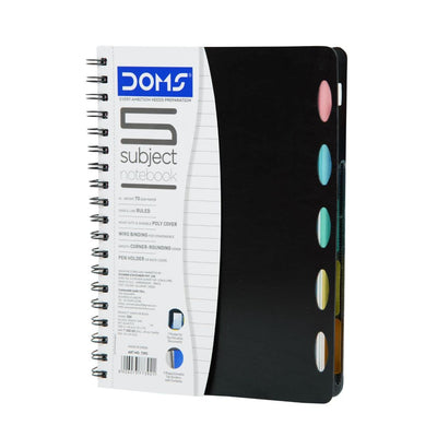 Doms Wiro Binding Notebook | 5 Subject Book | Single Line Ruled | 70GSM | 300 Pages | 25.0 x 17.8 cm | Pack of 1