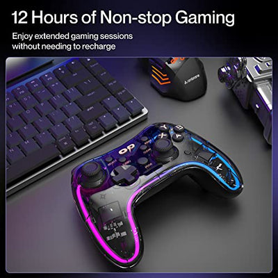 Ambrane Wireless Gaming Controller with Transparent Design, 2.4GHz Wireless Technology, Integrated Dual Intensity Motor, Illuminated Pad for PC - Windows, PS3 Console & Android TV(OP-WLGC01, Black)