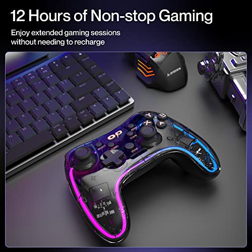 Ambrane Wireless Gaming Controller with Transparent Design, 2.4GHz Wireless Technology, Integrated Dual Intensity Motor, Illuminated Pad for PC - Windows, PS3 Console & Android TV(OP-WLGC01, Black)