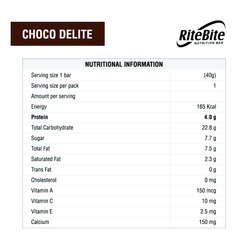 RiteBite Choco Delite Energy Snack Bar with Oats, Almonds & Dark Chocolate 480g - Pack of 12