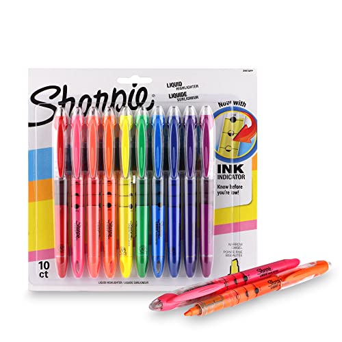Sharpie Liquid Highlighters, Chisel Tip, Assorted, 10 Markers