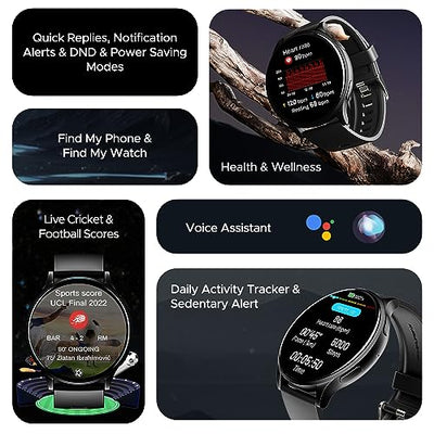 boAt Lunar Orb Smart Watch with 1.45" AMOLED Display, BT Calling, DIY Watch Face Studio, Coins, Crest App Health Ecosystem, Live Cricket&Football Scores, IP67(Active Black)
