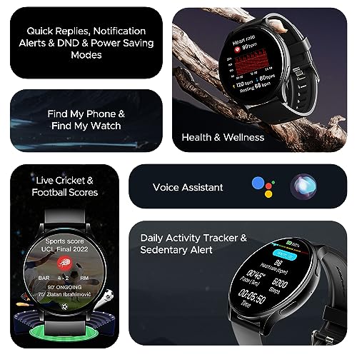 boAt Lunar Orb Smart Watch with 1.45" AMOLED Display, BT Calling, DIY Watch Face Studio, Coins, Crest App Health Ecosystem, Live Cricket&Football Scores, IP67(Active Black)