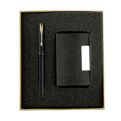 Parker Frontier Matte Black Roller Ball Pen Gold Trim With Card Holder Gift Set - Black Ink, Pack Of 1