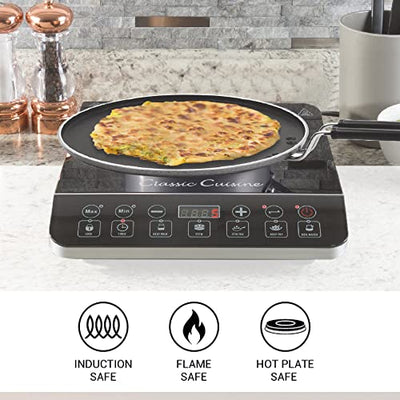 Milton Pro Cook Black Pearl Induction Non-Stick Flat Tawa, 32 cm, Grey