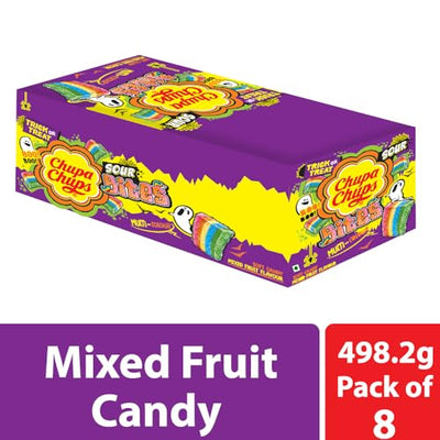 Chupa Chups Sour Bites, Mixed Fruit Flavour, Soft & Chewy Toffee Pack, 8 X 61.6 G, 492.8 Grams
