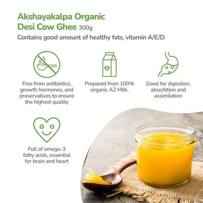 Akshayakalpa Organic Desi Cow Ghee, 300ml - Pure organic ghee, traditionally-churned, chemical-free, granular ghee, nutritious by nature