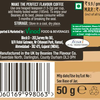 BEANIES Flavoured Instant Coffee Powder - Cappuccino Hot & Cold Coffee Makes 25 Cups 100% Arabica Light Roasted Coffee Sugar Free 50g. Bottle (Barista Cappuccino)