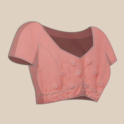 Ada Latest Chikan Peach Georgette Fancy Saree Blouse With Designer Embroidered Motifs A130092