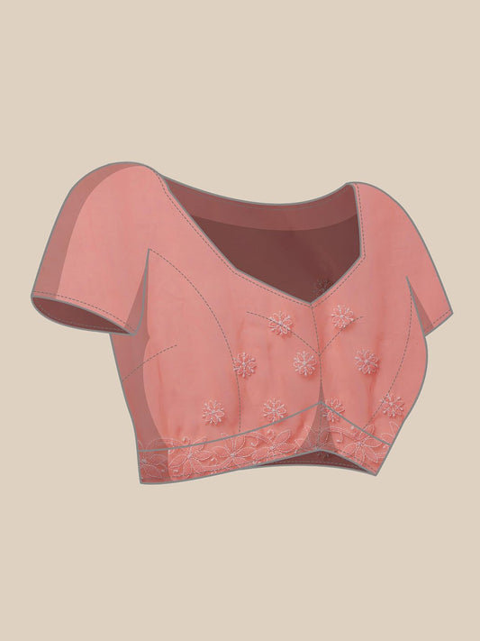 Ada Latest Chikan Peach Georgette Fancy Saree Blouse With Designer Embroidered Motifs A130092
