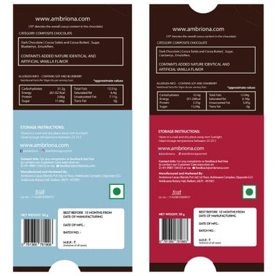 Daarzel Vegan & Gluten Free 70% Dark Chocolate With Blueberry & Cranberry | Dark Chocolates | Pack of 2