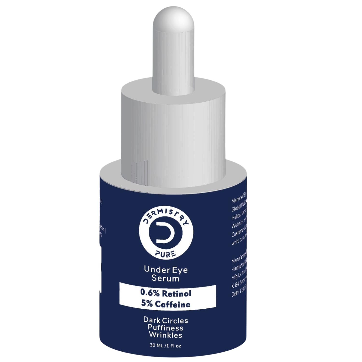 Dermistry Pure 0.6% Retinol 5% Caffeine Anti Ageing Under Eye Serum for Aging Removes Fine Lines Wrinkles Dark Circles Puffiness & Puffy Eyes Rejuvenating 30ml