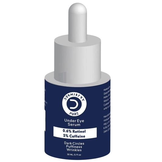Dermistry Pure 0.6% Retinol 5% Caffeine Anti Ageing Under Eye Serum for Aging Removes Fine Lines Wrinkles Dark Circles Puffiness & Puffy Eyes Rejuvenating 30ml