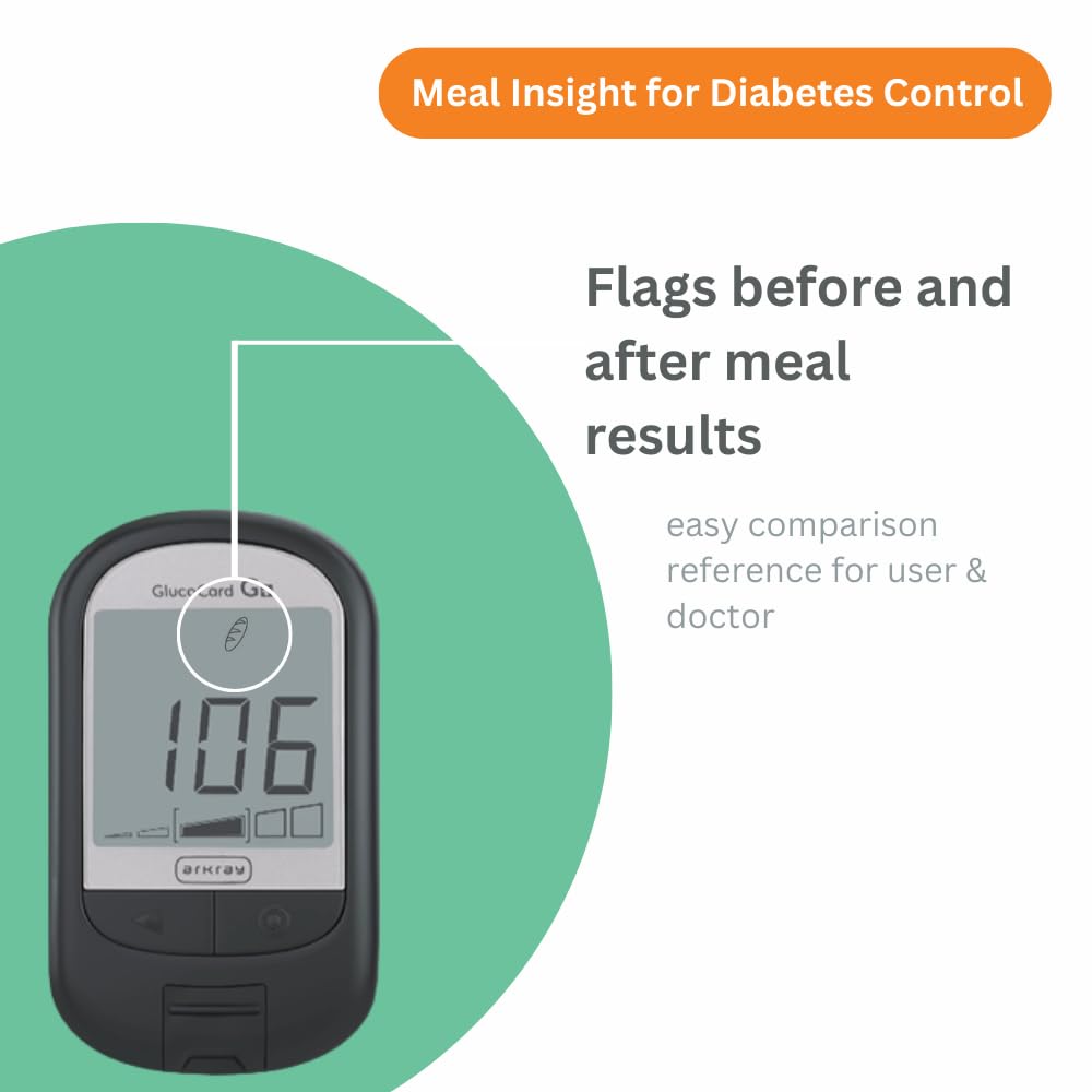 ARKRAY Glucocard G+ Advance glucometer machine | FREE 50 bottlepack Test Strips + 25 Trustlet Lancets + 1 Lancing device | Made in India | Designed with Advanced Japanese Technology