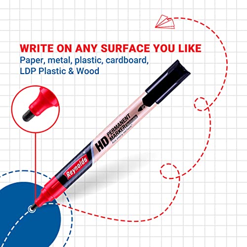 Reynolds HD permanent marker - Red Ink, Pack of 10