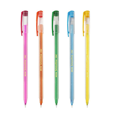 Win Smoothie Ball Pens | Blue Ink, 100 Pcs | Lightweight & Colourful Sparkle Body Design | Use and Throw Ball Pens | For One Time Use | Firm Grip for Comfortable Writing | 0.7mm Tip for Smooth Flow of Ink | Multicolour Fluorescent Body Ball Pen Set