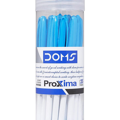 Doms Proxima Ball Pen Jar Pack | Fine Tip Ball Pen | Smooth Writing with Comfortable Grip | Lightweight & Simple Body Design | Blue Ink, 25 Pens Pack