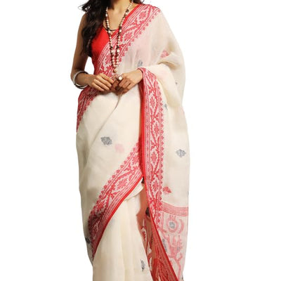 Aditri Jamdani Handloom Jamdani On Linen Women's Saree: Elevate Your Style With Timeless Elegance And Grace, Perfect For Every Occasion And Celebration! (Ethnic Motifs)