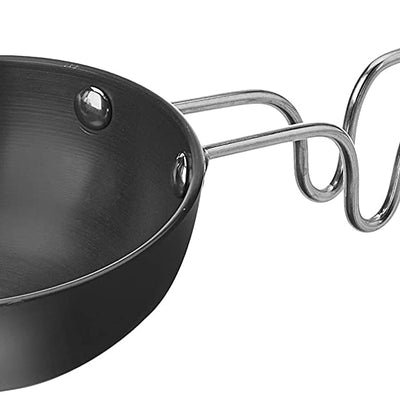Cook Hard Anodized Tadka Pan, 12 cm, Dark Grey | Vaghar Pan | Chounk Pan | Baghar Pan | Flame Safe | Gas Stove Safe | Stainless Steel Wired Handle | Scratch Resistant