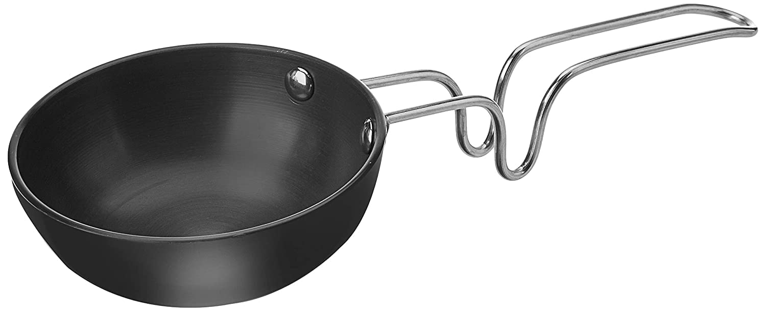 Cook Hard Anodized Tadka Pan, 12 cm, Dark Grey | Vaghar Pan | Chounk Pan | Baghar Pan | Flame Safe | Gas Stove Safe | Stainless Steel Wired Handle | Scratch Resistant