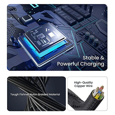 Ambrane Lightning Cable, 12W Fast Charging, L Shape for Easy Holding, Fishnet Nylon Braided, 480 Mbps Data Sync Cable for iPhone, iPad, Macbook, iMac, AirPods, 1m (ABLLS-10, Black)
