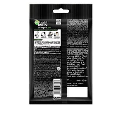 4x Garnier Men, Liquid Hair Colour, 100% Grey Coverage, Shampoo Color, 1.0 Natural Black, 10ml+10ml (Pack of 4)