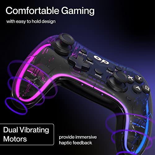Ambrane Wireless Gaming Controller with Transparent Design, 2.4GHz Wireless Technology, Integrated Dual Intensity Motor, Illuminated Pad for PC - Windows, PS3 Console & Android TV(OP-WLGC01, Black)