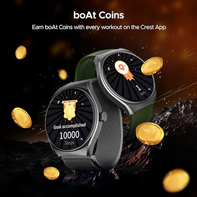 boAt Lunar Comet Smart Watch with 1.39" HD Display, Advanced Bluetooth Calling, Functional Crown, Multiple Sports Mode,100 Watch Faces, Heart Rate & SPO2 Monitoring,IP67(Olive Green)