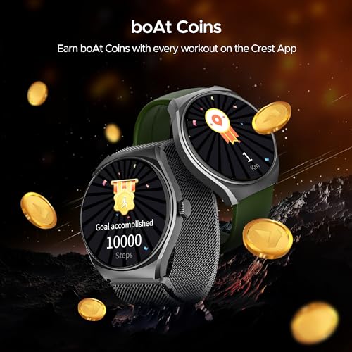 boAt Lunar Comet Smart Watch with 1.39" HD Display, Advanced Bluetooth Calling, Functional Crown, Multiple Sports Mode,100 Watch Faces, Heart Rate & SPO2 Monitoring,IP67(Olive Green)