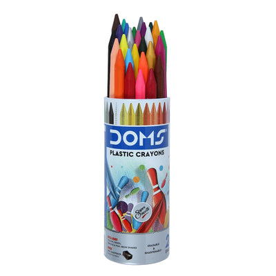 Doms Groove Non - Toxic Erasable Plastic Crayon Set With Case - 24 Assorted Shades - Plastic Crayon 28 Shades Round Tin