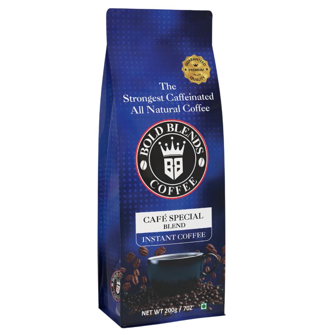 Bold Blends Cafe Special Blend 200g Pack Instant Coffee Powder | 5‎7% Coffee 43% Chicory | Medium Roast Strongest Caffeinated All Natural Coffee | Premium Blend of Arabica & Robusta to Energize Yourself