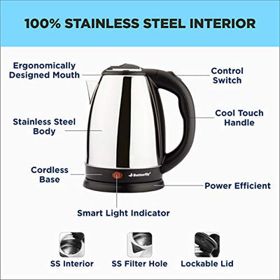 Butterfly EKN 1.8L 1500 Watt Electric Water Kettle (Stainless Steel) (Indian Plug)