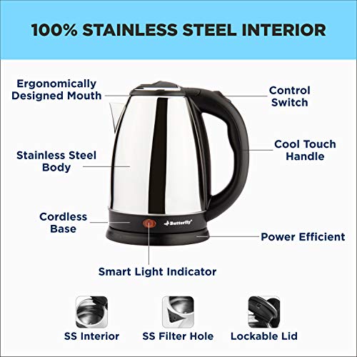 Butterfly EKN 1.8L 1500 Watt Electric Water Kettle (Stainless Steel) (Indian Plug)