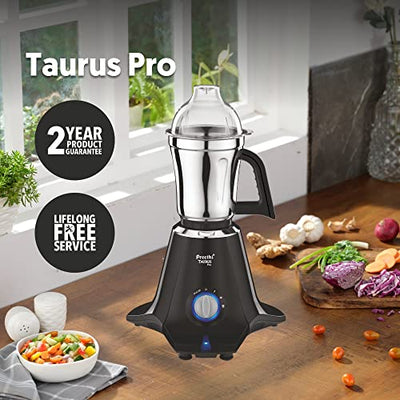 Preethi Taurus Pro MG-256 Mixer Grinder, Black, 3 Jars,Powerful 1000 Watt motor for perfect grinding in 90 sec, Shock proof ABS Plastic Body, 5 Yr Motor Warranty & Lifelong Free Service