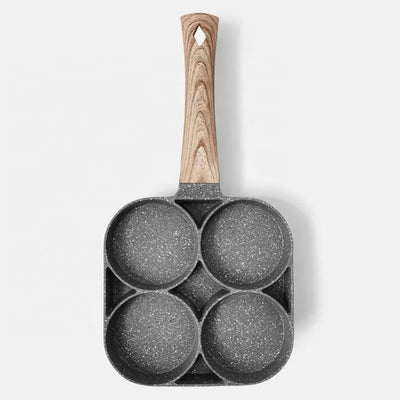 BHAVYAM Non Stick Egg Frying pan with Blocks Aluminium Fry pan for Cooking with Wooden Handle Egg Omelette pan Round with Detachable Handle (1 pcs)