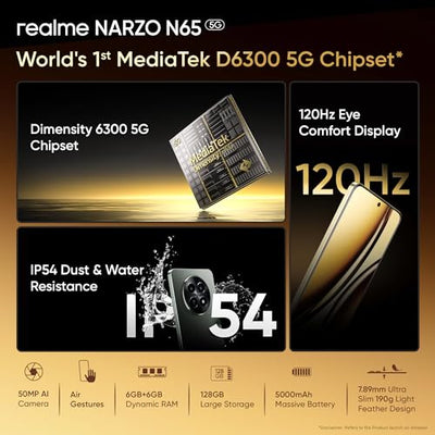 Used  realme NARZO N65 5G (Amber Gold 6GB RAM, 128GB Storage) India's 1st D6300 5G Chipset | Ultra Slim Design