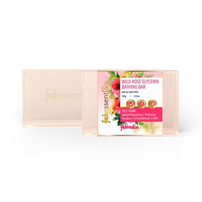 8x Fabessentials Wild Rose Glycerin Bathing Bar | with Castor Oil & Aloe Vera | for Refreshing, Nourishing and Cleansing Skin | Vegan & Toxin Free - 100 gm Pack of 8