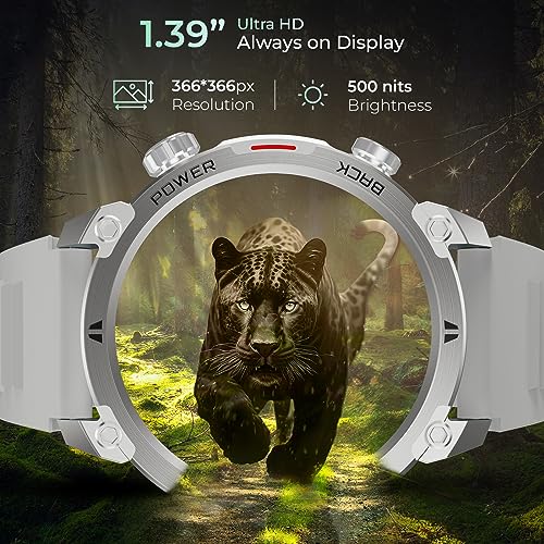 beatXP Terra 1.36” HD Display Bluetooth Calling Rugged Smart Watch, Metal Body, Functional Crown, 366 * 366px, 500 nits, 60Hz Refresh Rate, Always On Display (Iced Silver)