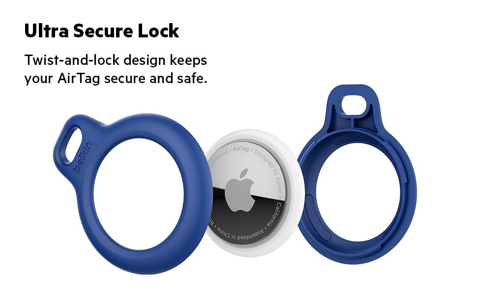 Belkin AirTag Case Secure Holder with Key Chain for Apple Air Tag Protective Cover with Advance Scratch Resistance - Blue Colour (F8W973)