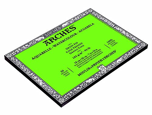 Arches Watercolour 185 GSM Cold Pressed Natural White 18 x 26 cm Paper Blocks, 20 Sheets
