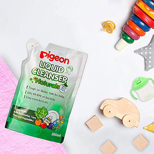 Pigeon Liquid Cleanser Naturals Refill ,PH Friendly,No Added Color,No Added Alcohol,Natural Cleanser,For baby Feeding Bottle,Bood bowls,Feeding Accessories,Fruits and Vegetables,200 ml,Pack of 2