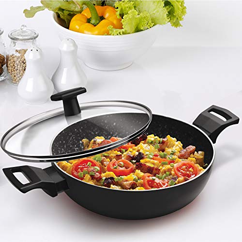 Milton Pro Cook Granito Induction Kadhai with Lid, 26 cm / 3.4 Litre, Black (Aluminium)