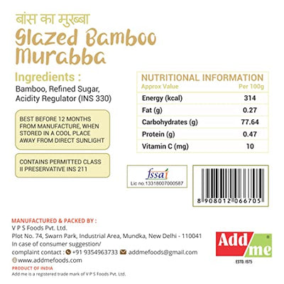 Add me Bamboo Bans Murabba, 750 G Vacuum Packed Without Sugar Syrup Immunity boosters for Height Growth