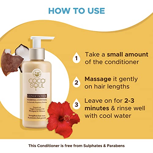 Coco Soul Hair Fall Control Conditioner with Ayurvedic Medicine | 100% Cold Pressed Virgin Coconut Oil | Bhringraj & Hibiscus | Sulphate & Paraben Free | From Makers of Parachute Advansed | 200 ml